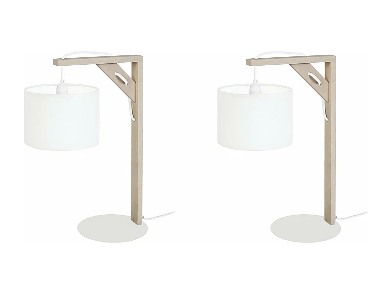 Pair de Lampes de chevet carré bois  naturel,blanc 40 cm.