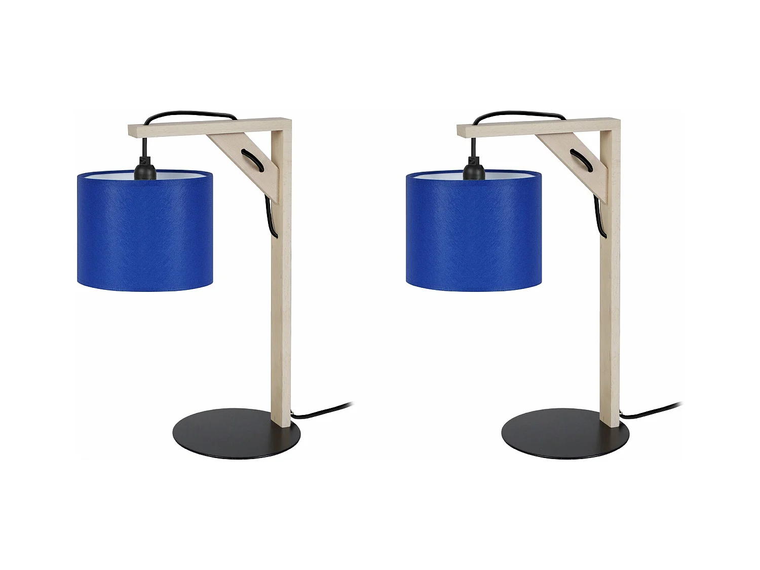 Pair de Lampes de chevet carré bois  naturel,bleu 40 cm.