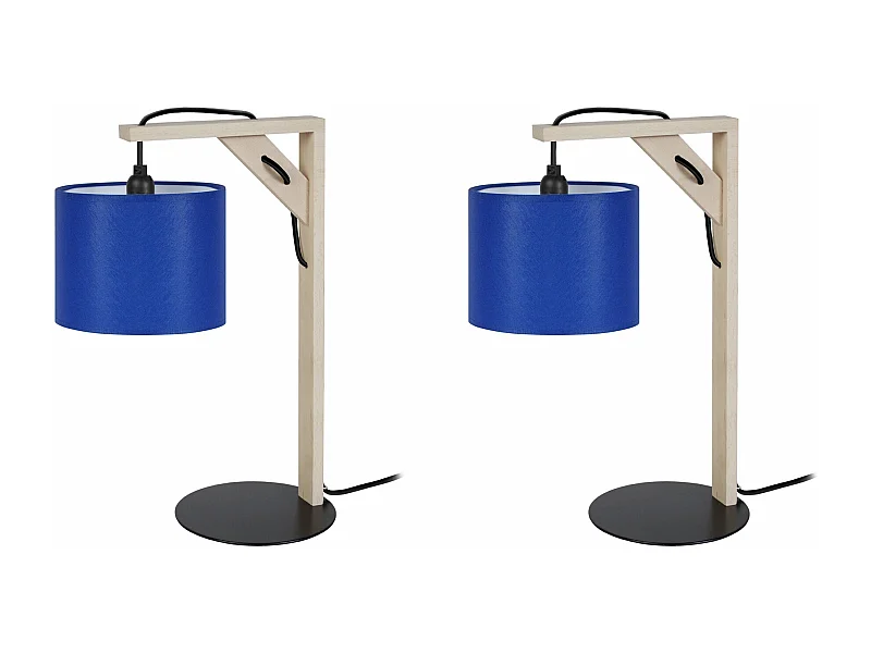 Pair de Lampes de chevet carré bois  naturel,bleu 40 cm.
