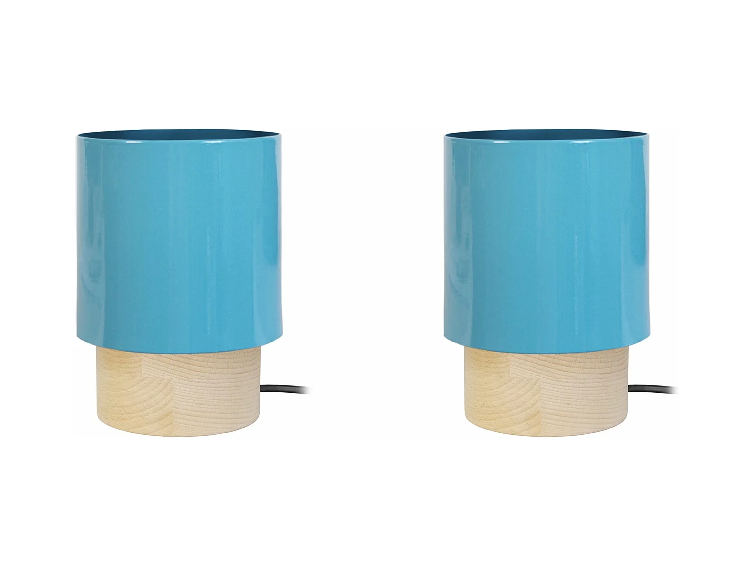 Pair de Lampes de chevet cylindre, bois  naturel 19,5 cm.