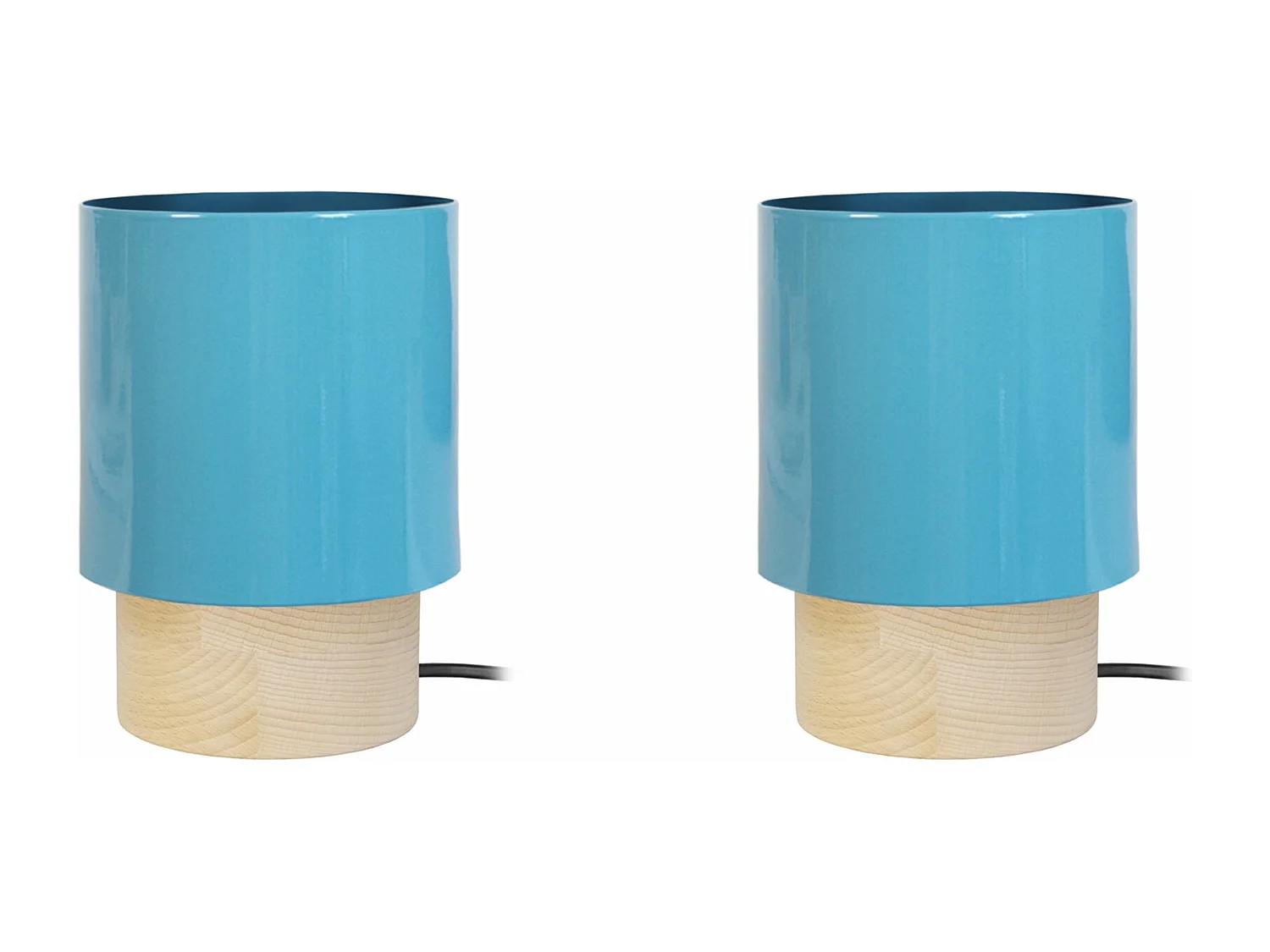 Pair de Lampes de chevet cylindre, bois  naturel 19,5 cm.