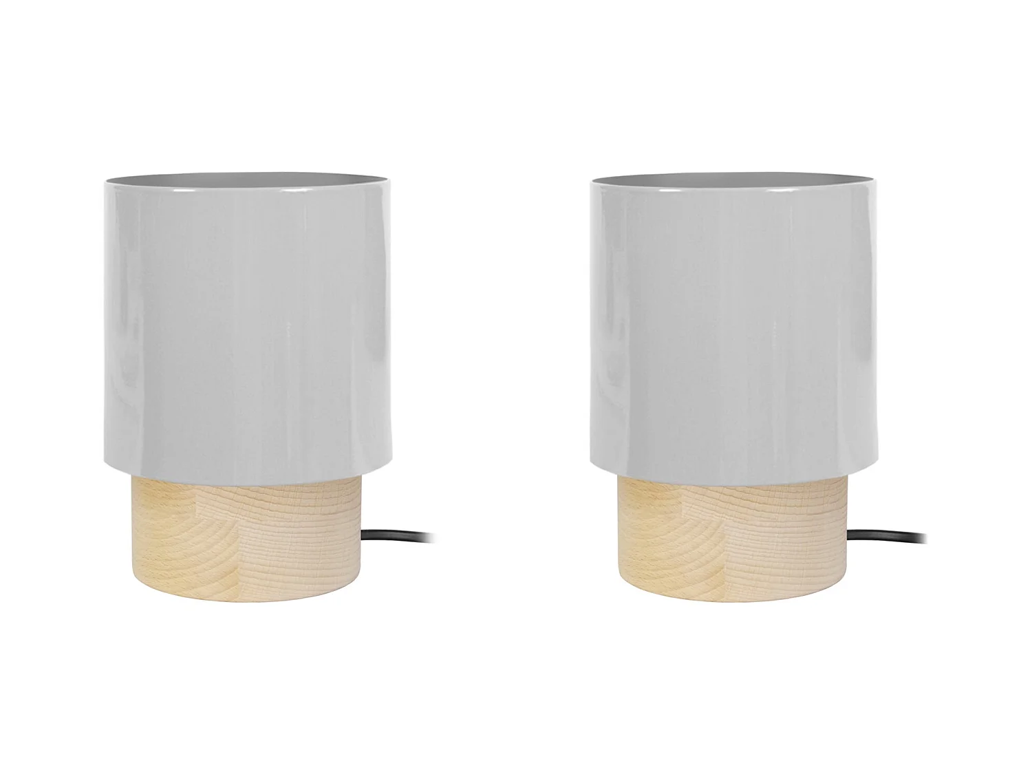 Pair de Lampes de chevet cylindre bois  naturel 19,5 cm.