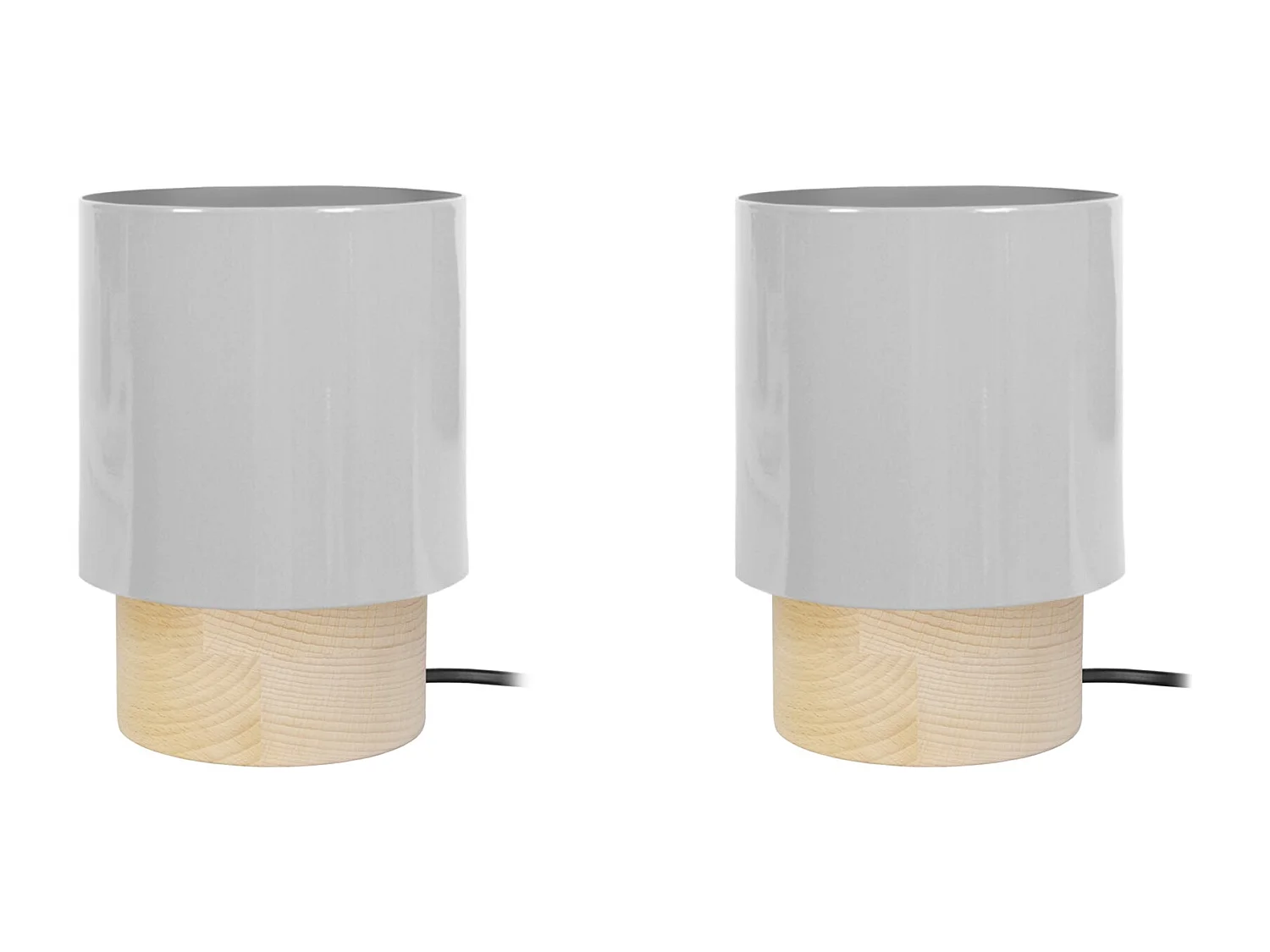 Pair de Lampes de chevet cylindre bois  naturel 19,5 cm.