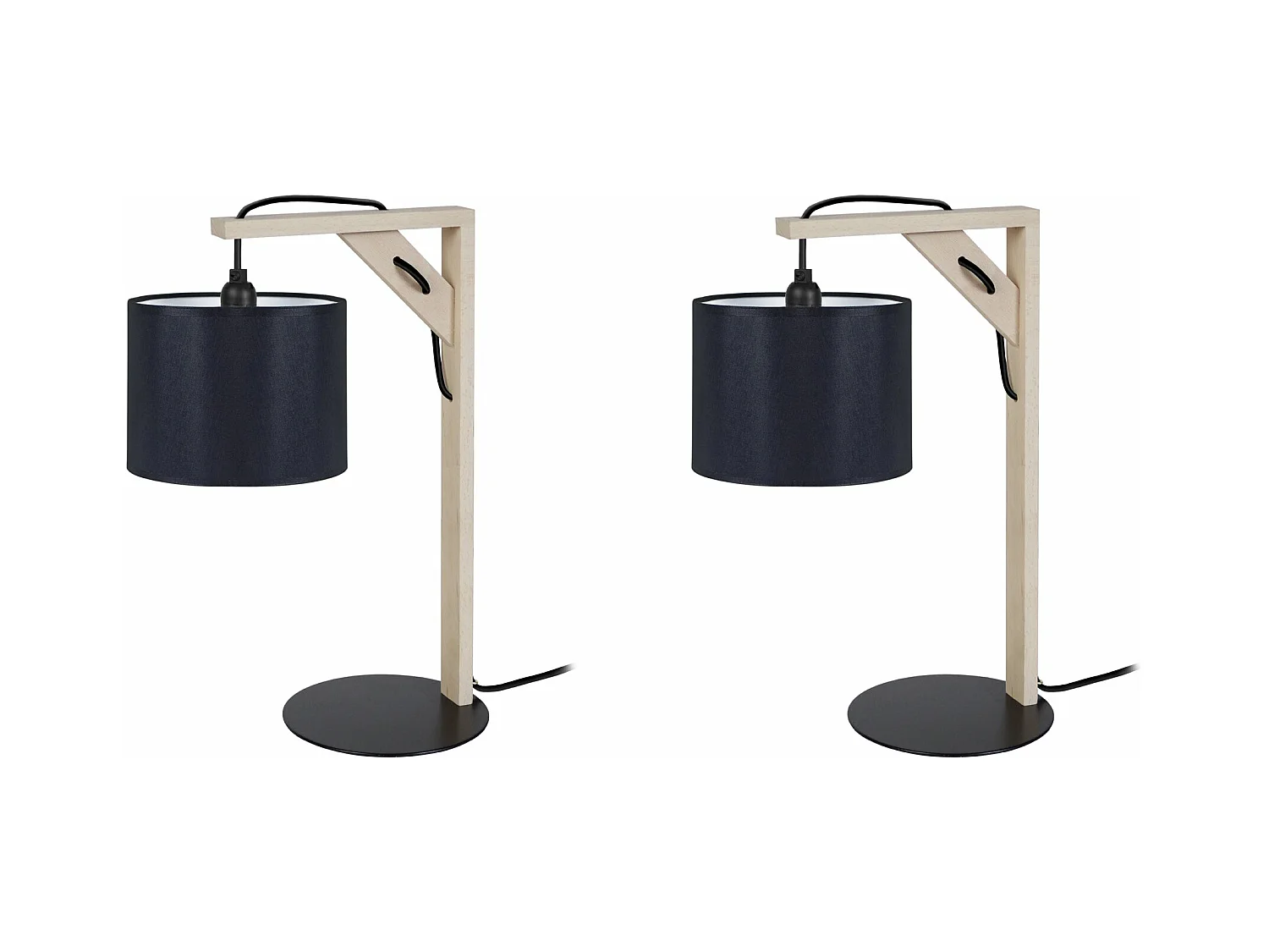 Pair de Lampes de chevet carré bois  naturel,noir 40 cm.