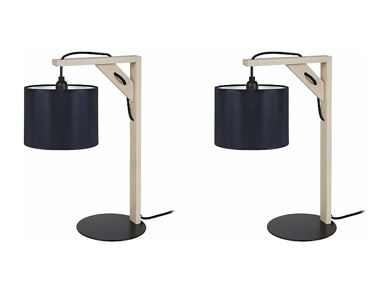 Pair de Lampes de chevet carré bois  naturel,noir 40 cm.
