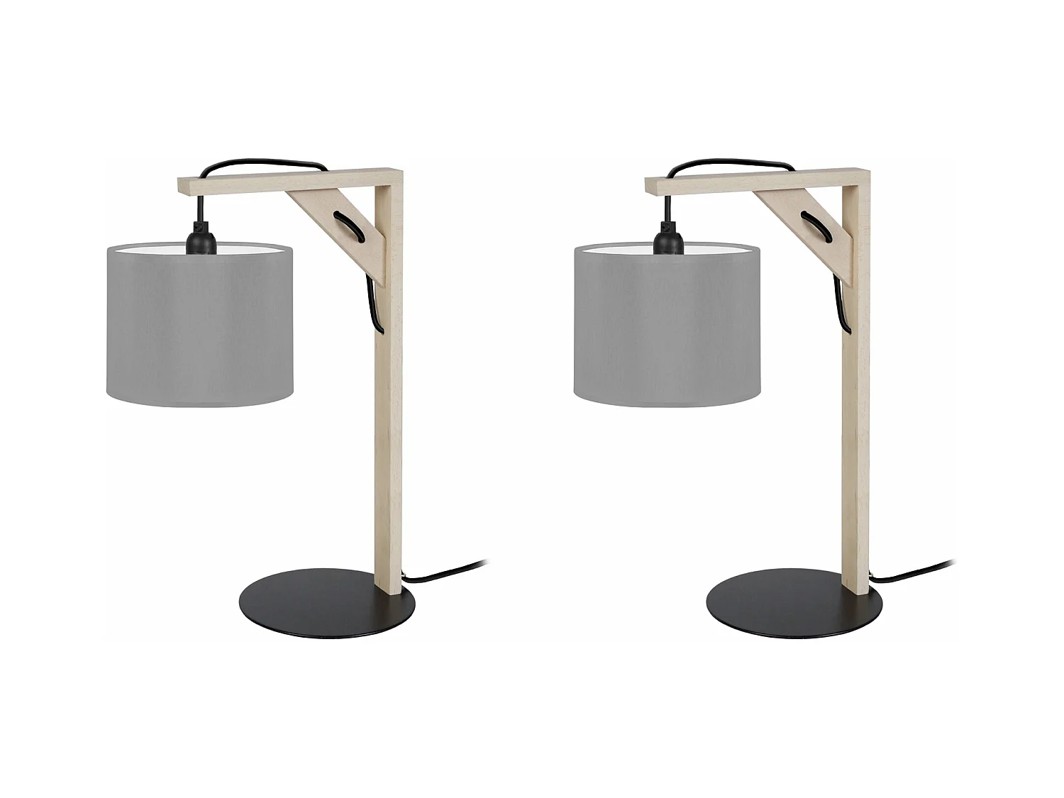 Pair de Lampes de chevet carré bois  naturel,gris 40 cm.
