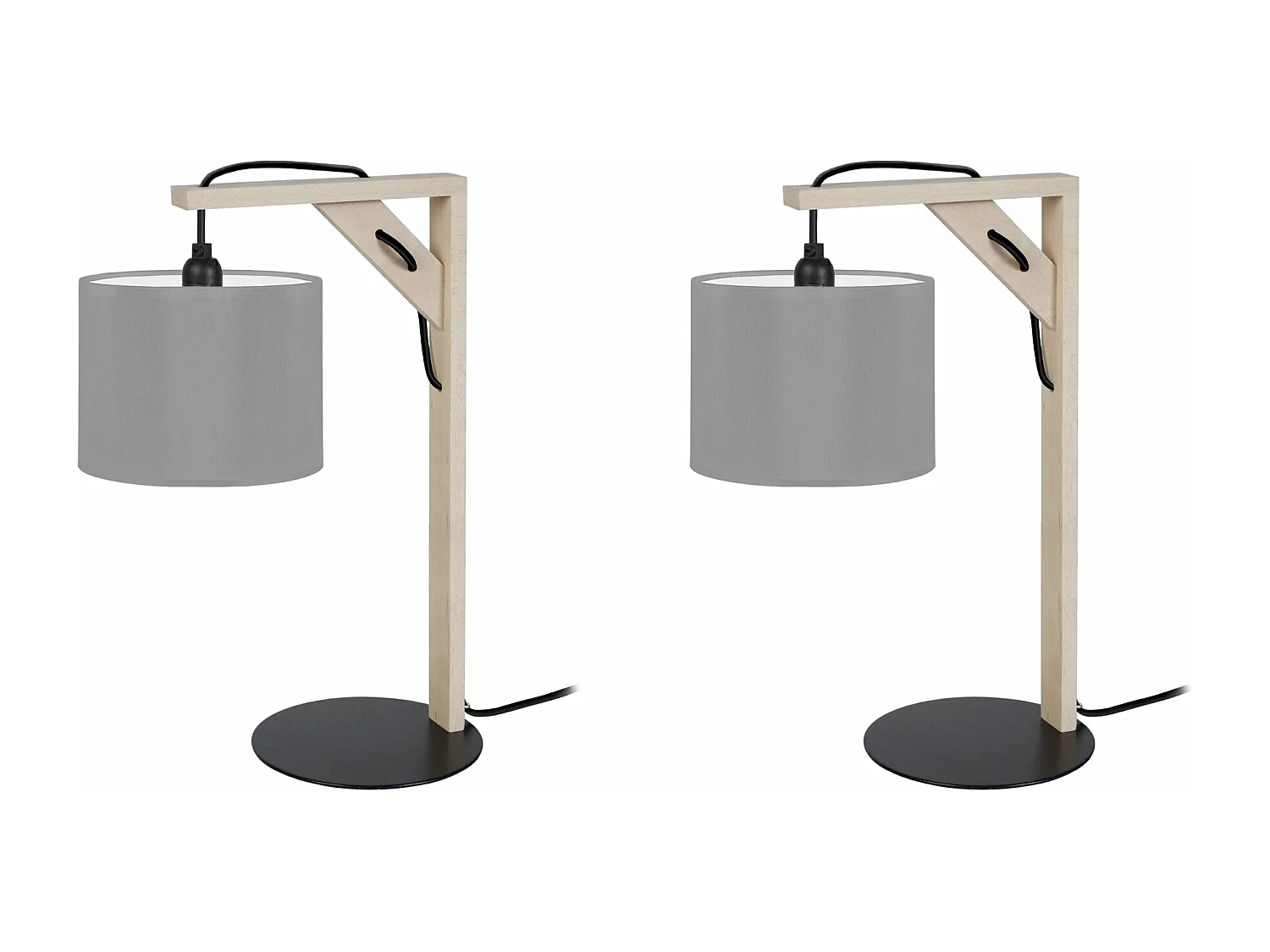 Pair de Lampes de chevet carré bois  naturel,gris 40 cm.