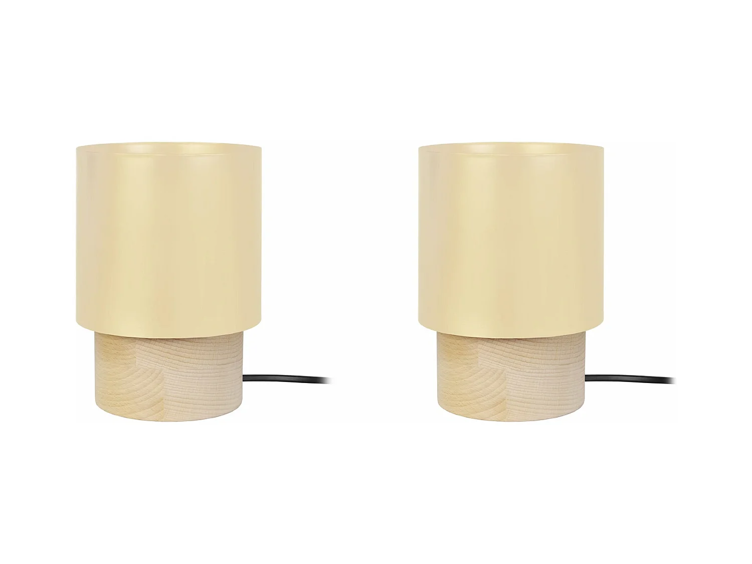 Pair de Lampes de chevet, cylindre bois  naturel 19,5 cm.