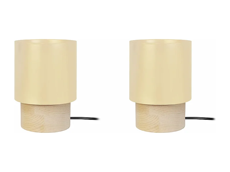 Pair de Lampes de chevet, cylindre bois  naturel 19,5 cm.