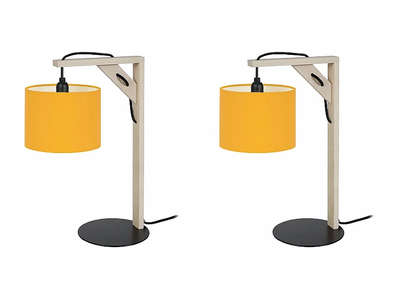Pair de Lampes de chevet carré bois  naturel,jaune 40 cm.