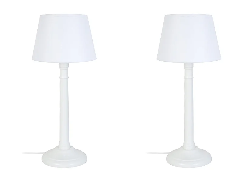Pair de Lampes de chevet colonne bois  ivoire 38,5 cm.