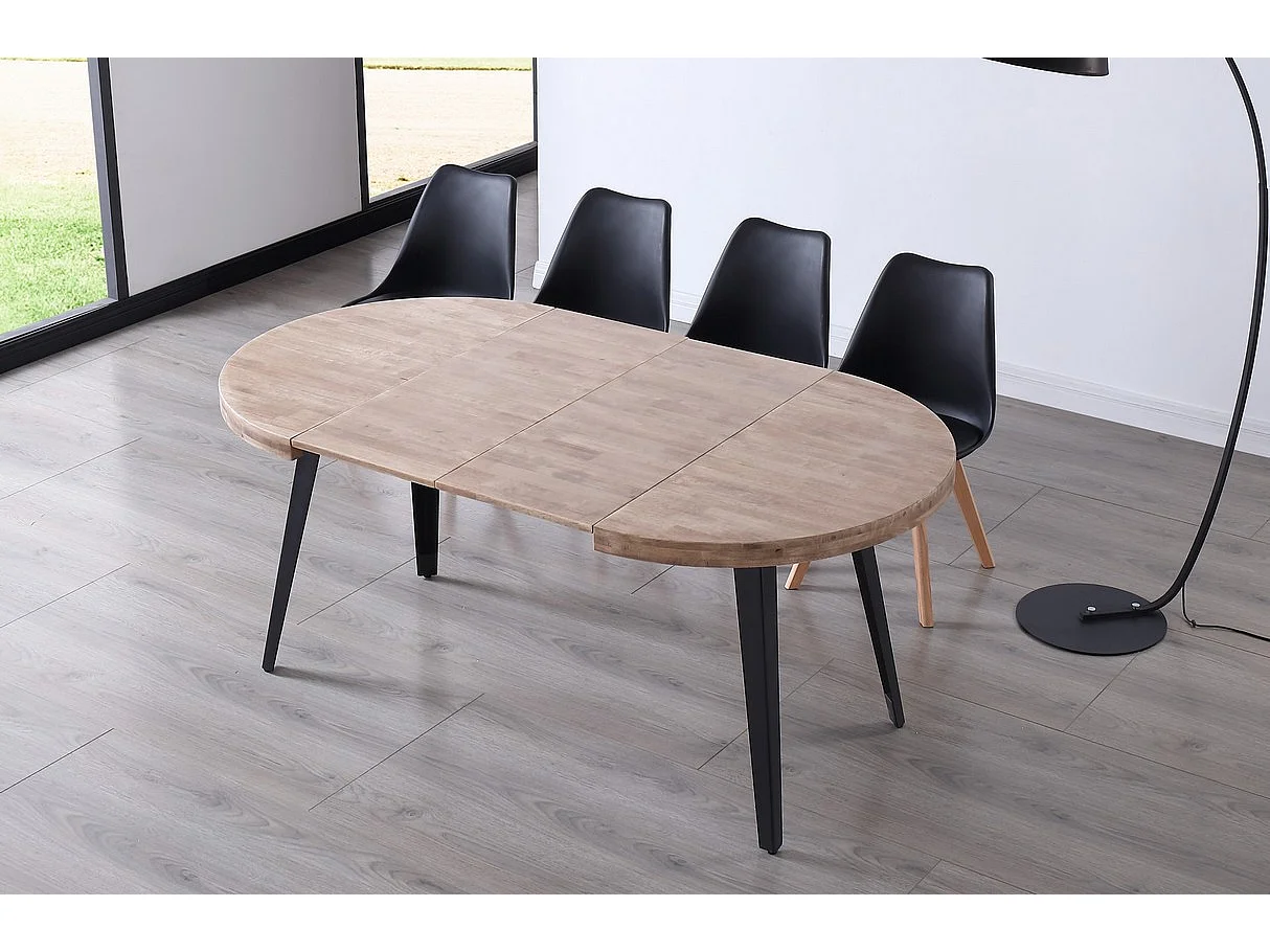 Mesa de comedor Berg extensible forma redonda roble honey/negro 76x100-140-180x100 cm Adec