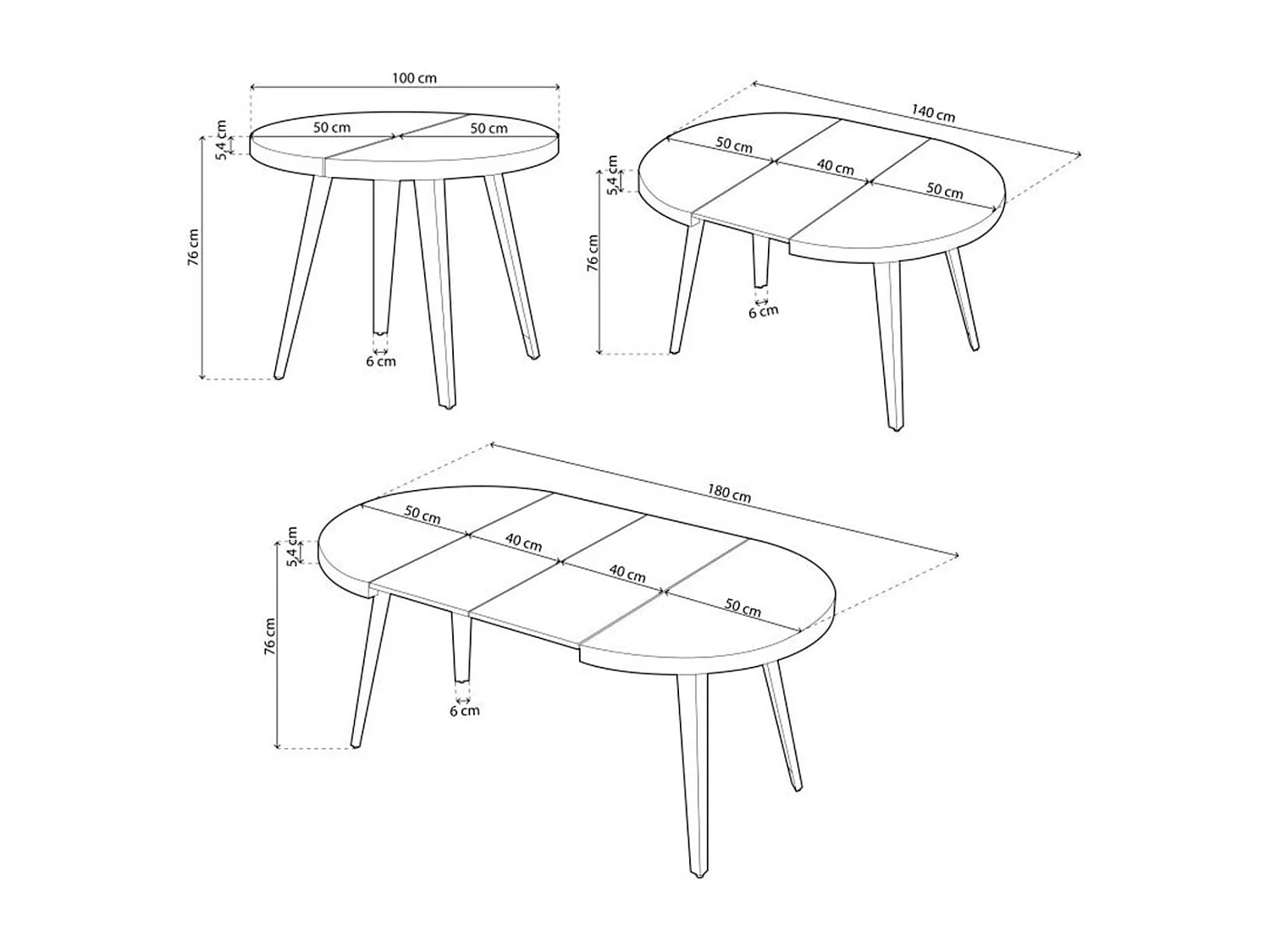 Mesa de comedor Berg extensible forma redonda roble honey/negro 76x100-140-180x100 cm Adec