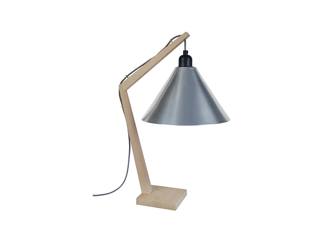 Lampe de chevet arqué bois  naturel,écru35 cm.