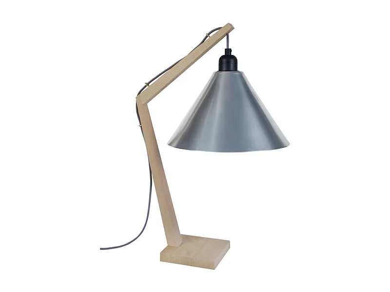 Lampe de chevet arqué bois  naturel,écru35 cm.