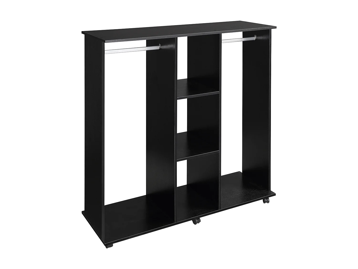Armoire penderie meuble de rangement mobile 6 roulettes 120L x 40l x 128H cm panneaux de particules aspect bois noir