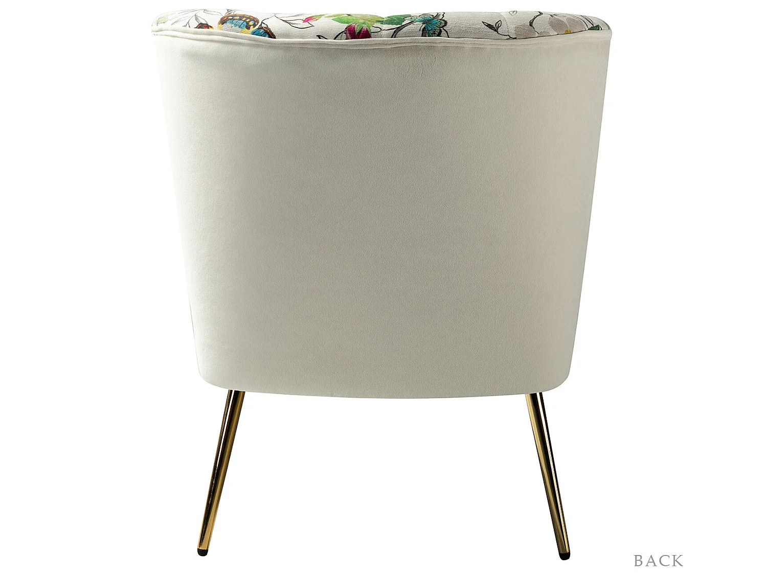 Chaise de Salon avec Pieds Dorés, Fauteuil Confortable en Tissu Floral sans Accoudoir-Imprimé Fleurs, Ivoire