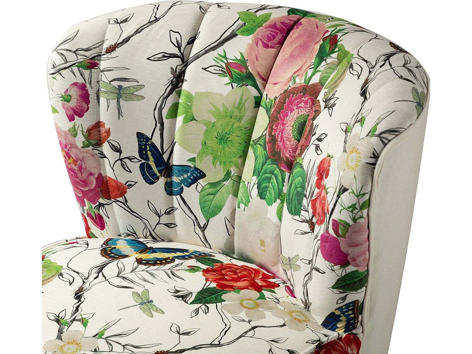 Chaise de Salon avec Pieds Dorés, Fauteuil Confortable en Tissu Floral sans Accoudoir-Imprimé Fleurs, Ivoire
