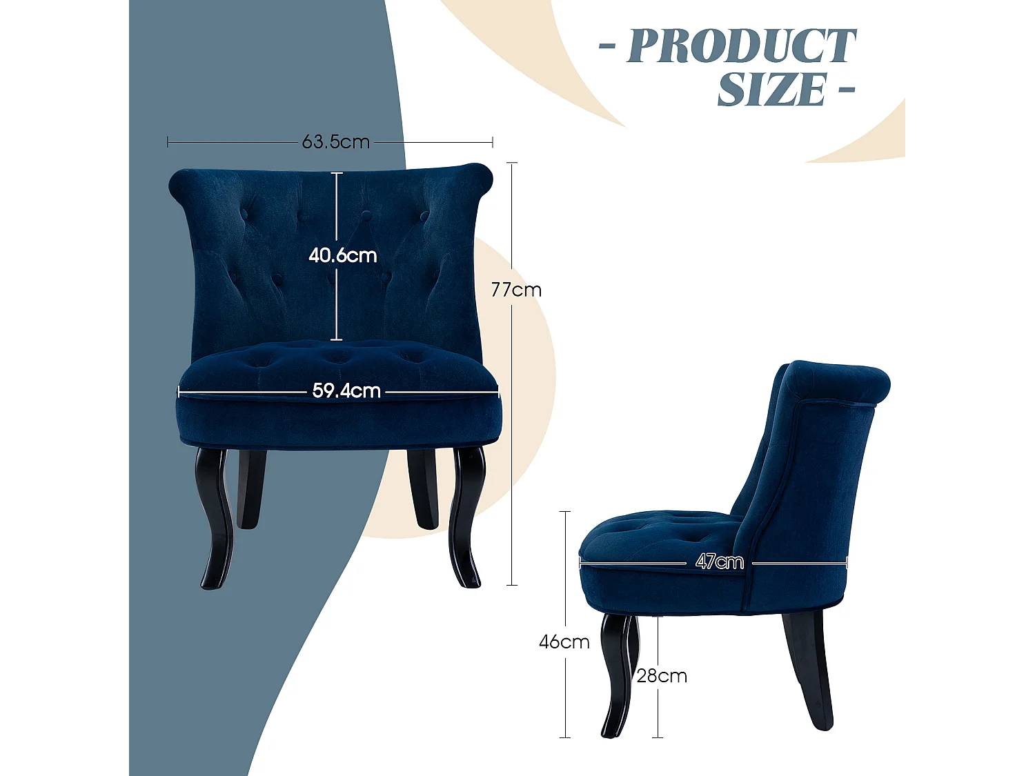 Petit Fauteuil Crapaud Rembourrée avec Pieds Noirs Pour Salle à Manger, Salon, Entrée & Chambre-Bleu