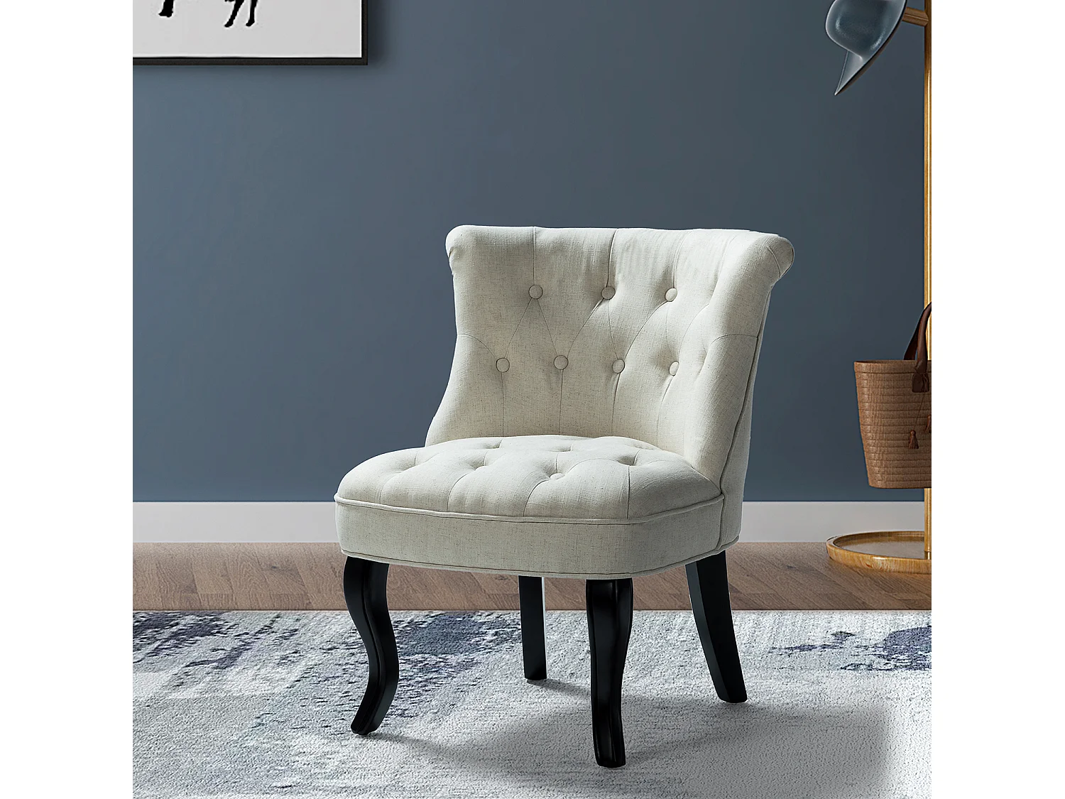 Petit Fauteuil Crapaud Rembourrée avec Pieds Noirs Pour Salle à Manger, Salon, Entrée & Chambre-Blanc