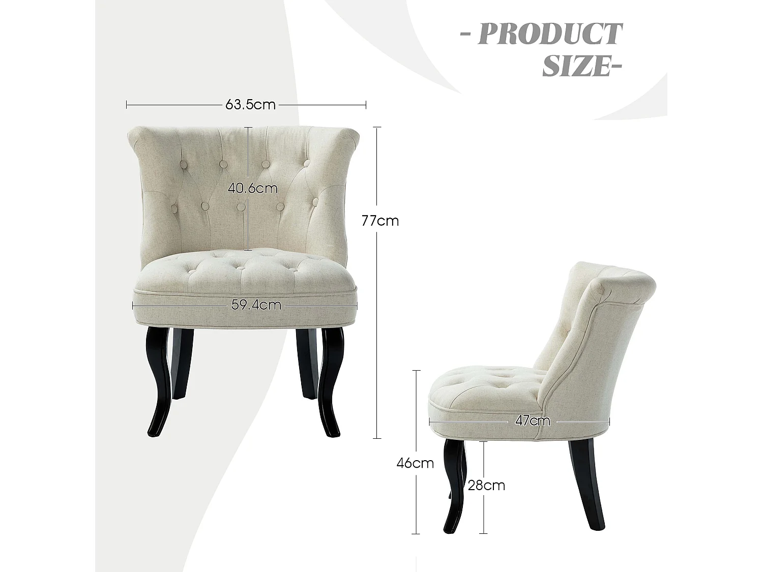 Petit Fauteuil Crapaud Rembourrée avec Pieds Noirs Pour Salle à Manger, Salon, Entrée & Chambre-Blanc
