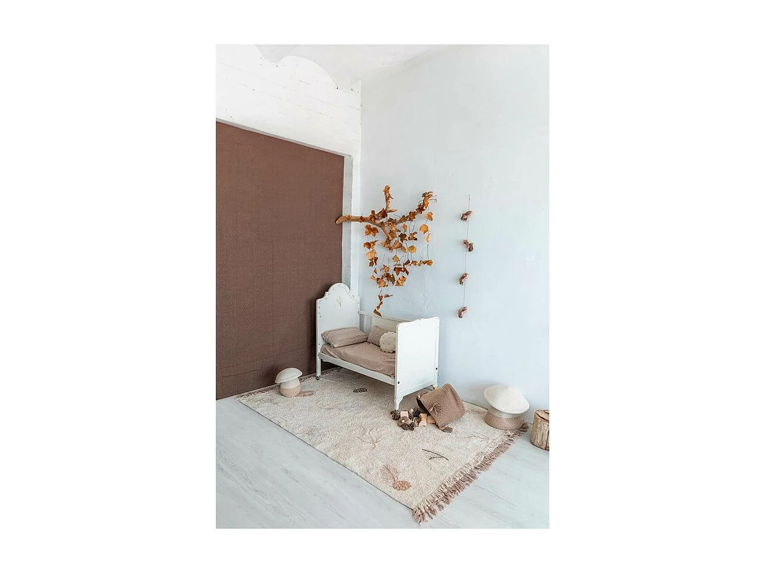 Tapis lavable en machine crème pour enfant Pine Forest Rectangulaire Enfant Fait main Tapi