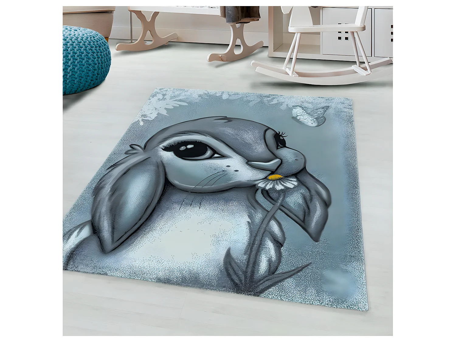 Tapis de chambre enfant rectangle Lapin Rectangulaire Enfant Mécanique