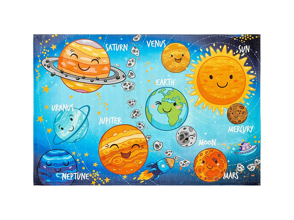 Tapis plat pour chambre d'enfant multicolore Solar Rectangulaire Enfant Mécanique Tissage