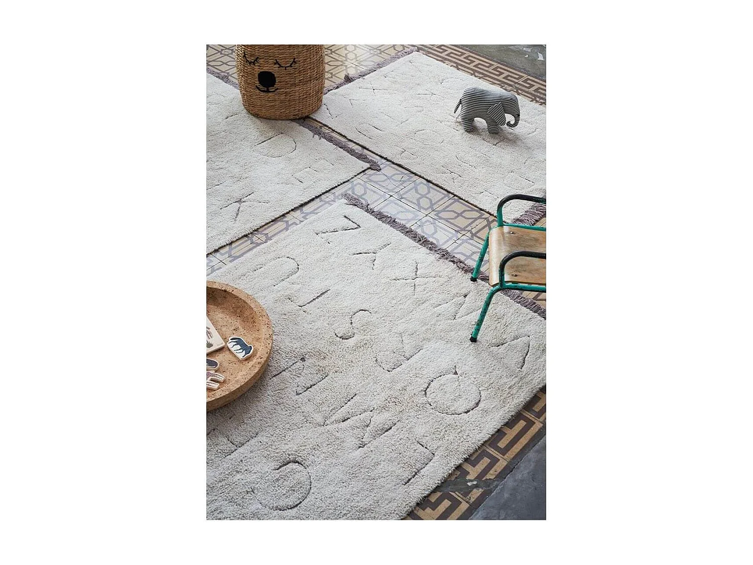 Tapis enfant recyclé lavable en machine ABC Lorena Canals Rectangulaire Enfant Fait main T