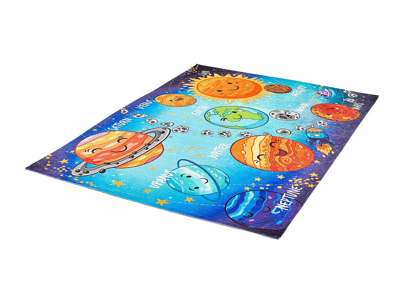 Tapis plat pour chambre d'enfant multicolore Solar Rectangulaire Enfant Mécanique Tissage