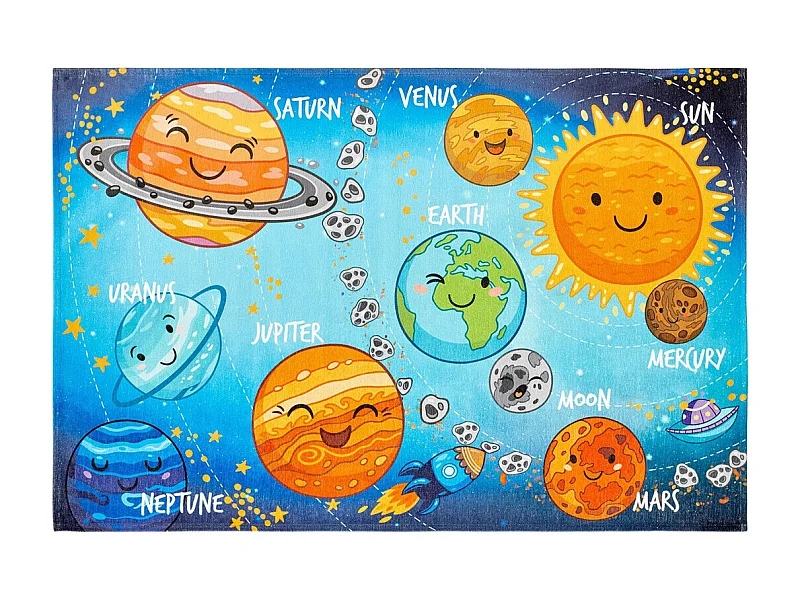 Tapis plat pour chambre d'enfant multicolore Solar Rectangulaire Enfant Mécanique Tissage