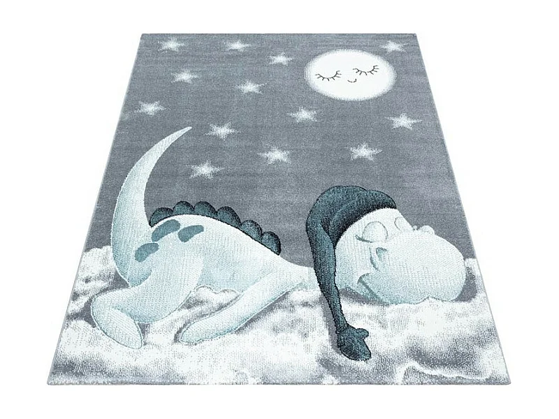 Tapis bleu pour chambre d'enfant rectangle Dino Rectangulaire Enfant Mécanique