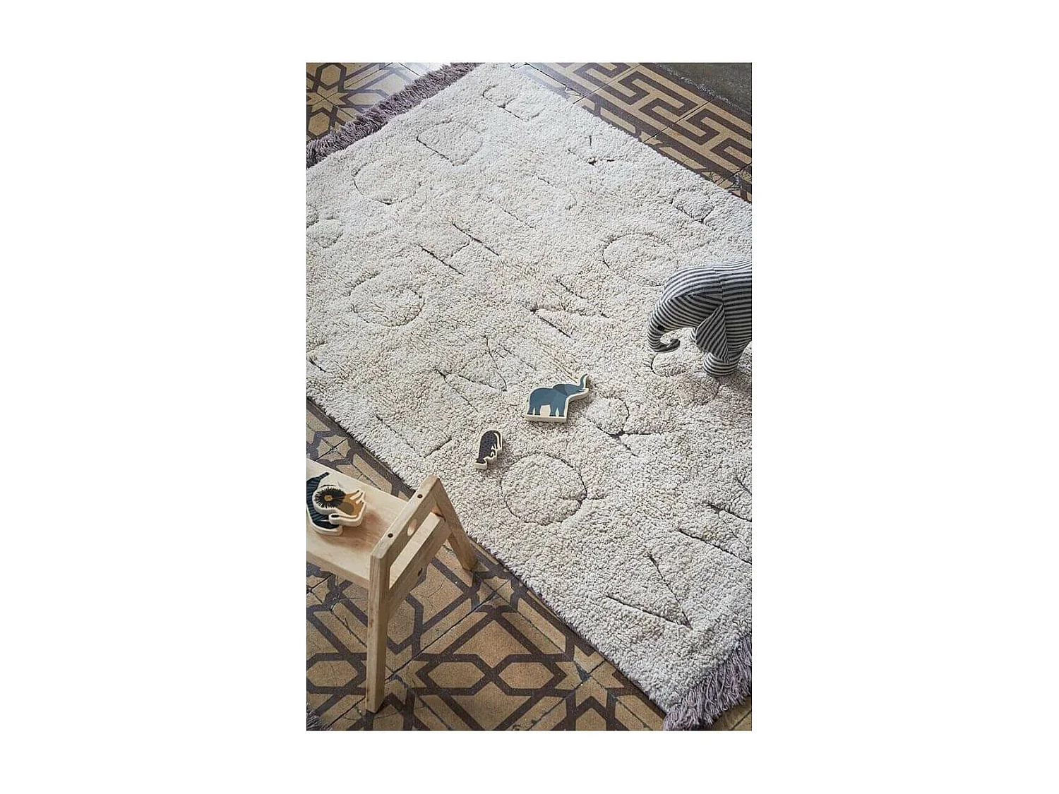 Tapis enfant recyclé lavable en machine ABC Lorena Canals Rectangulaire Enfant Fait main T