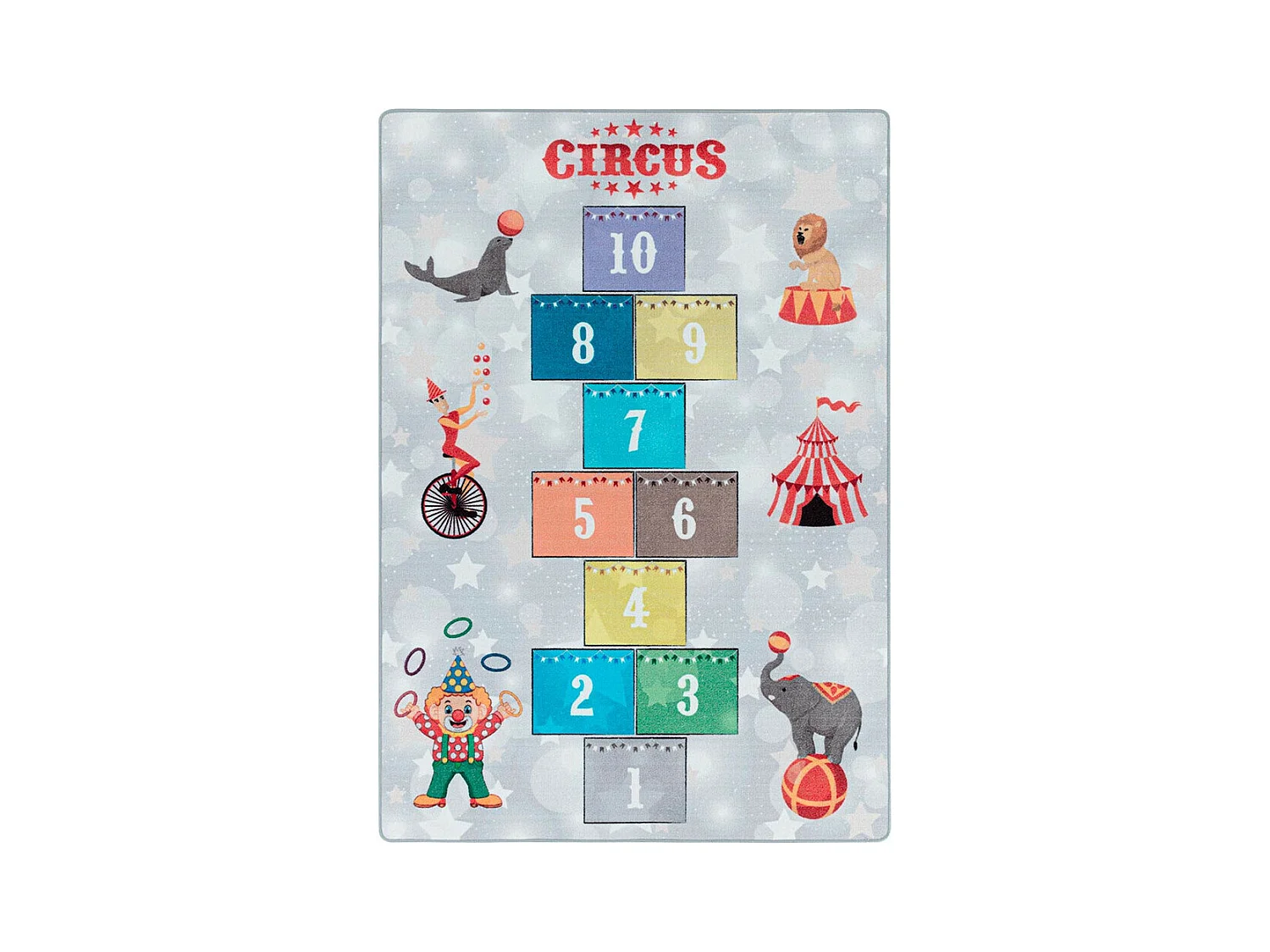 Tapis marelle pour fille et garçon Circus Rectangulaire Enfant Mécanique Antidérapant