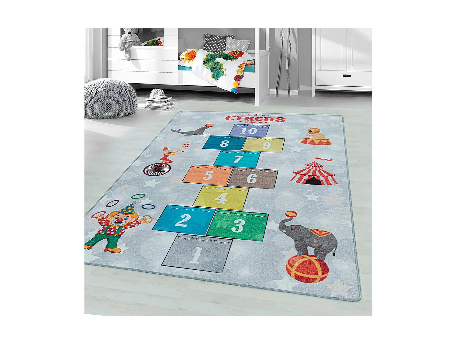 Tapis marelle pour fille et garçon Circus Rectangulaire Enfant Mécanique Antidérapant