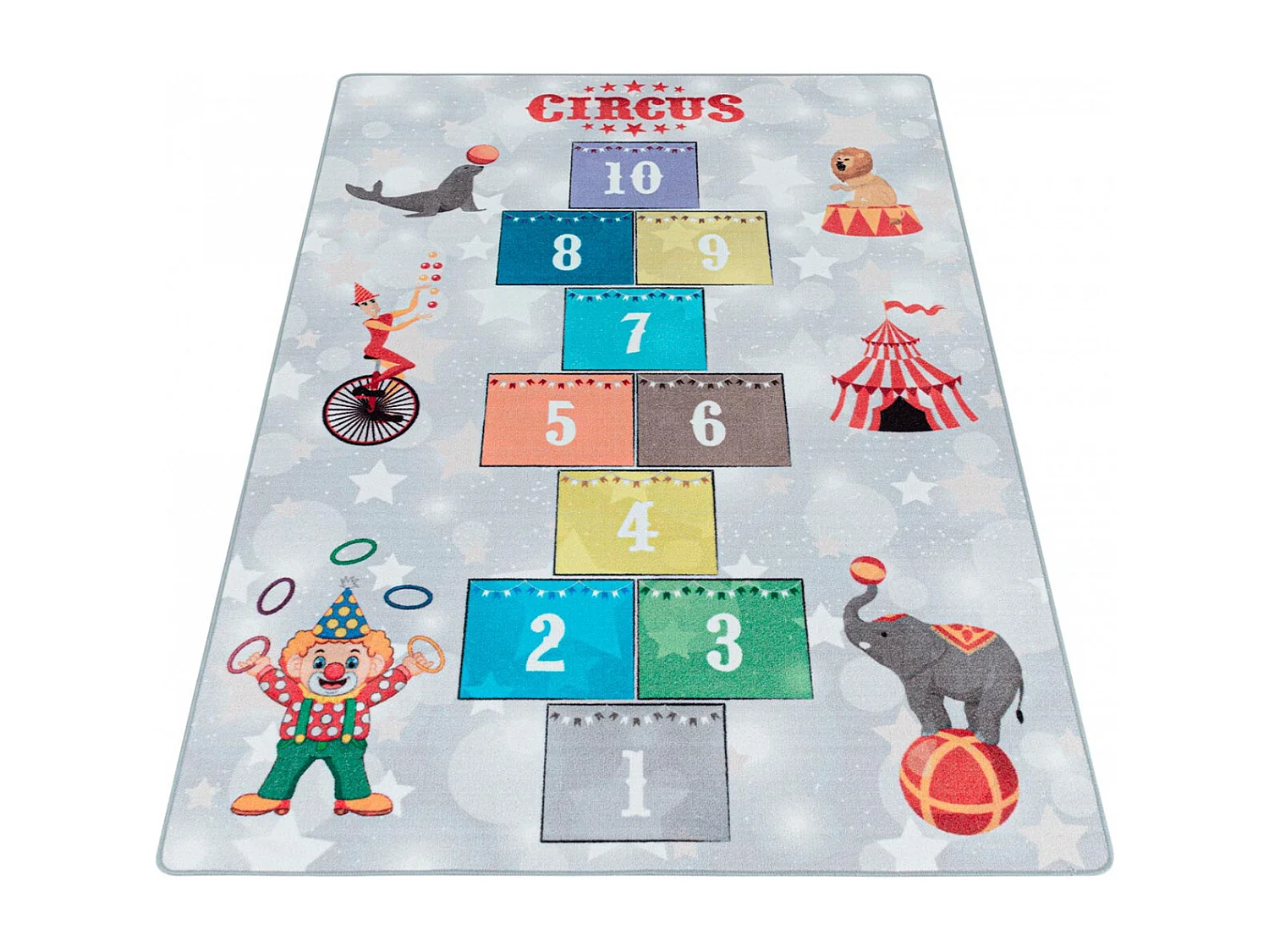 Tapis marelle pour fille et garçon Circus Rectangulaire Enfant Mécanique Antidérapant