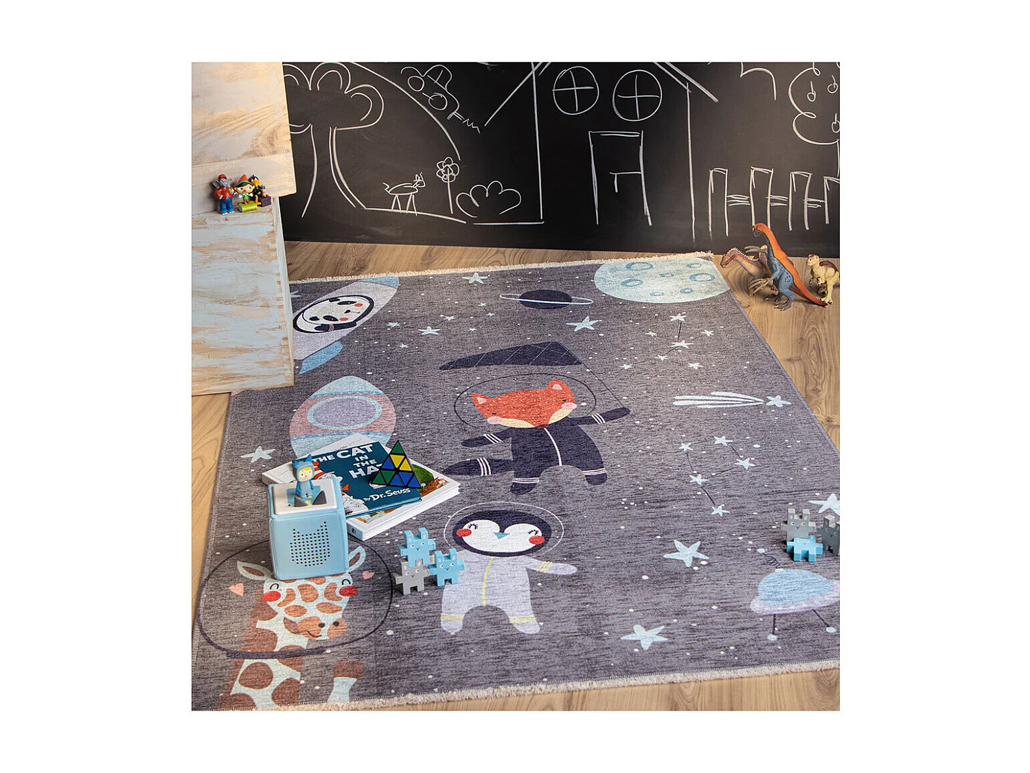 Tapis enfant en coton recyclé lavable en machine Foxy Rectangulaire  Mécanique Tapis antid