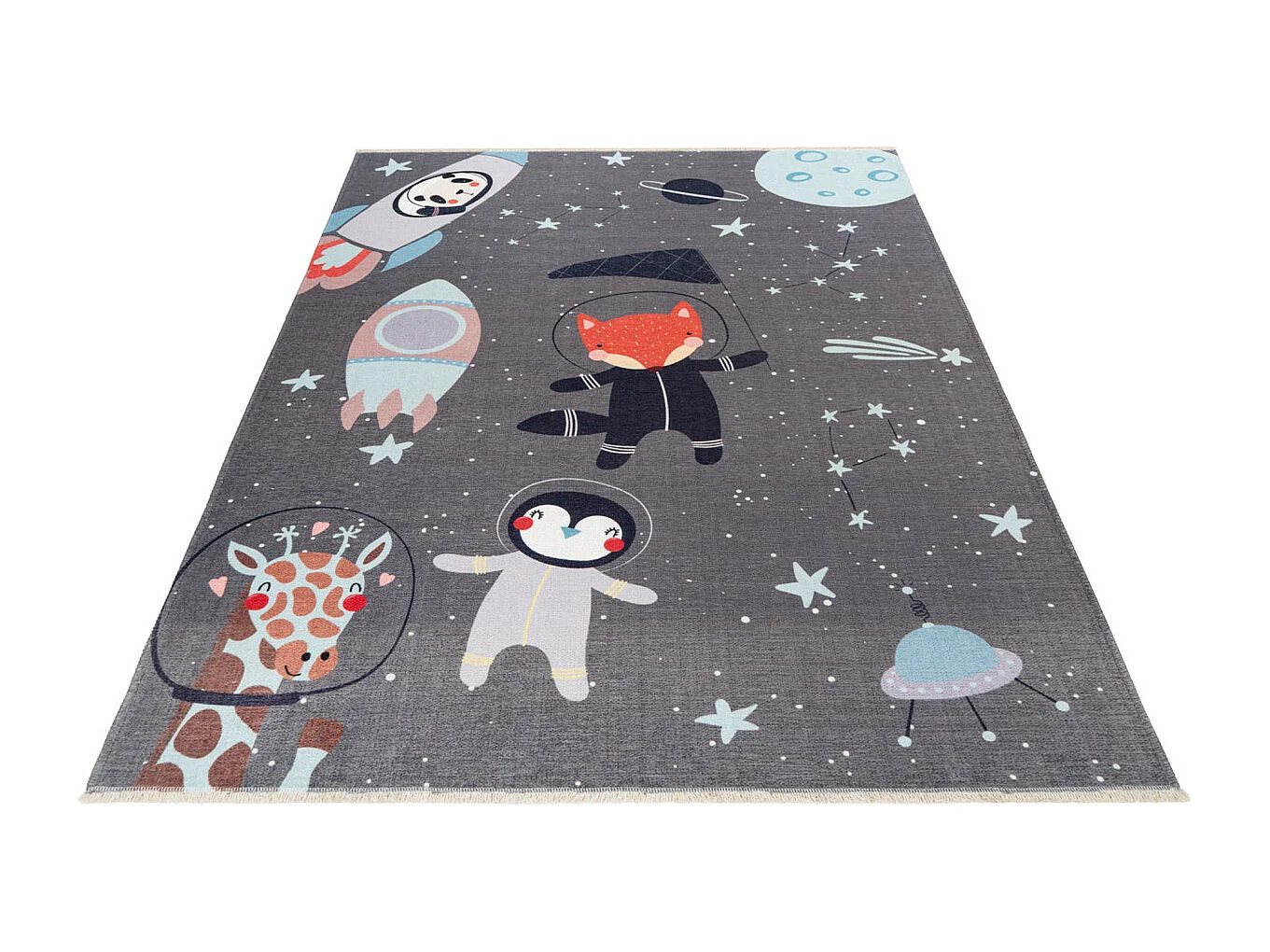 Tapis enfant en coton recyclé lavable en machine Foxy Rectangulaire  Mécanique Tapis antid