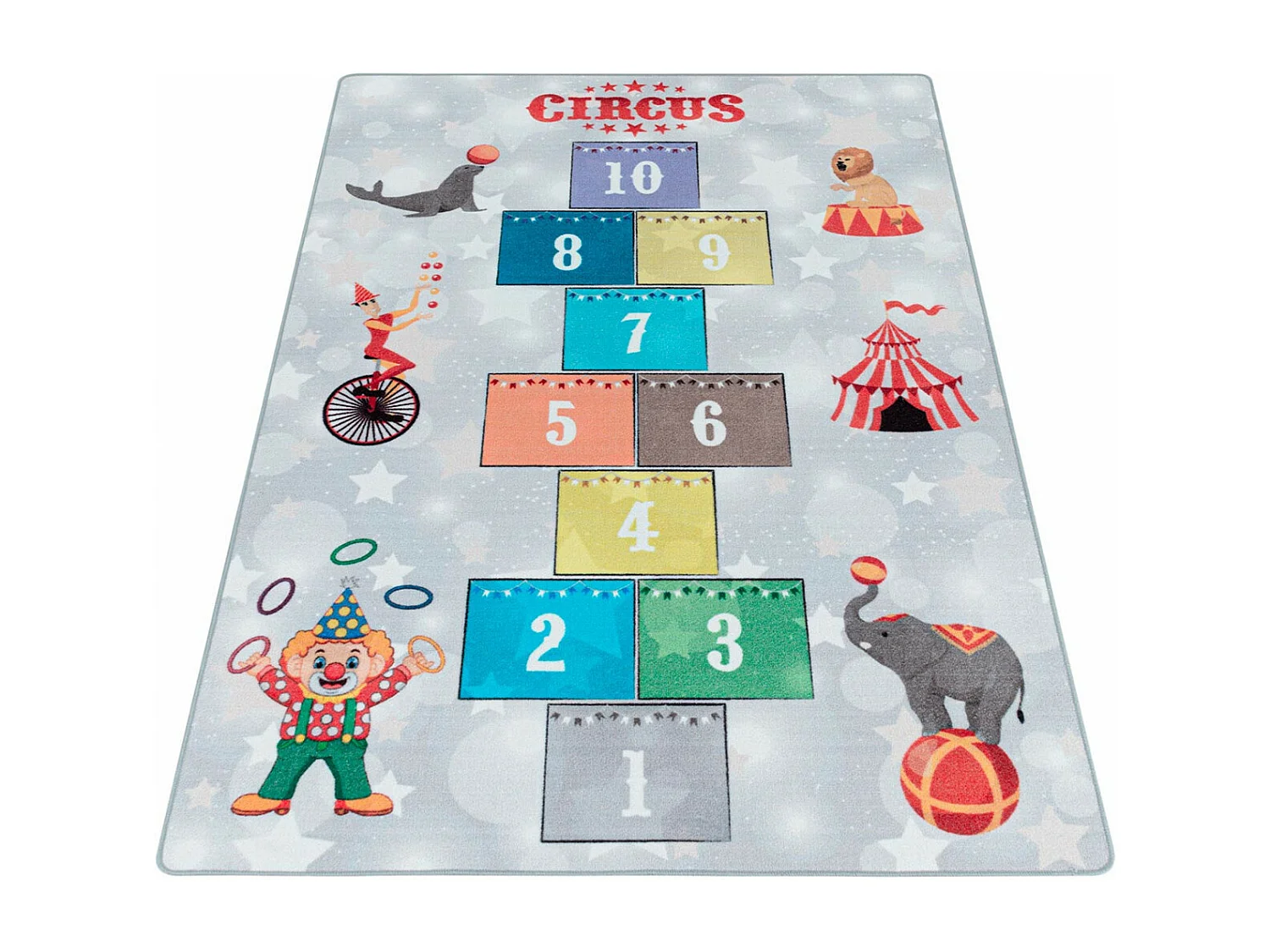 Tapis marelle pour fille et garçon Circus Rectangulaire Enfant Mécanique Antidérapant