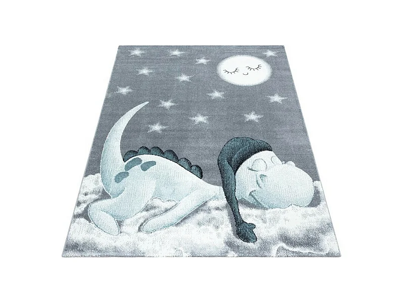 Tapis bleu pour chambre d'enfant rectangle Dino Rectangulaire Enfant Mécanique