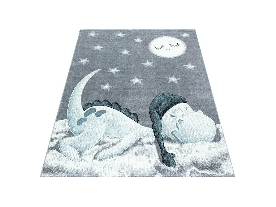 Tapis bleu pour chambre d'enfant rectangle Dino Rectangulaire Enfant Mécanique