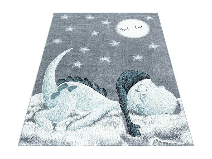 Tapis bleu pour chambre d'enfant rectangle Dino Rectangulaire Enfant Mécanique