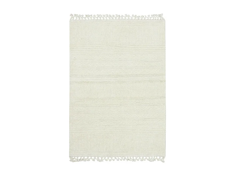 Alfombra de lana crema con líneas y tirantes - 120 x 170 CM