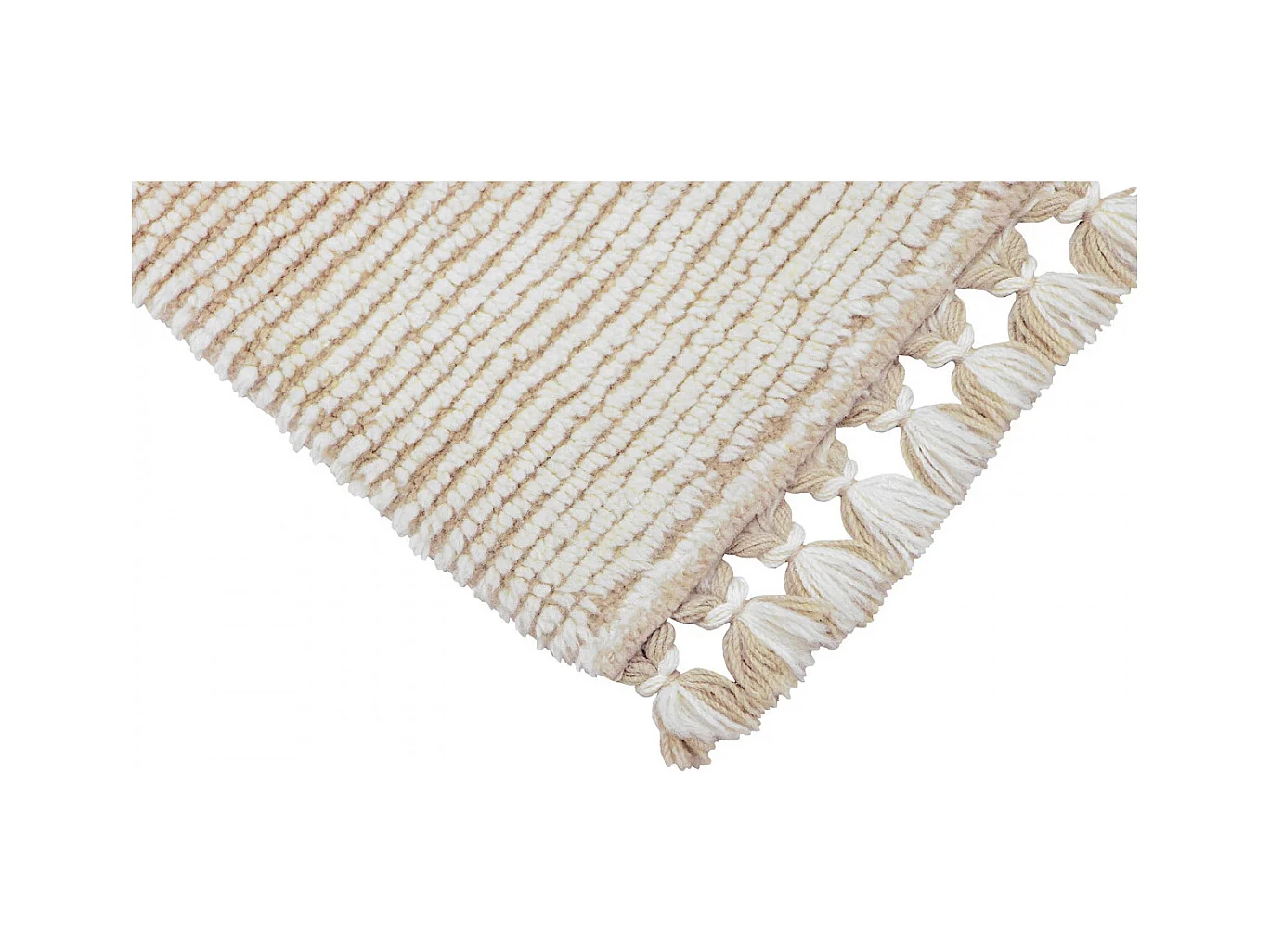 Alfombra de lana beige y blanca con borlas - 120 x 170 CM