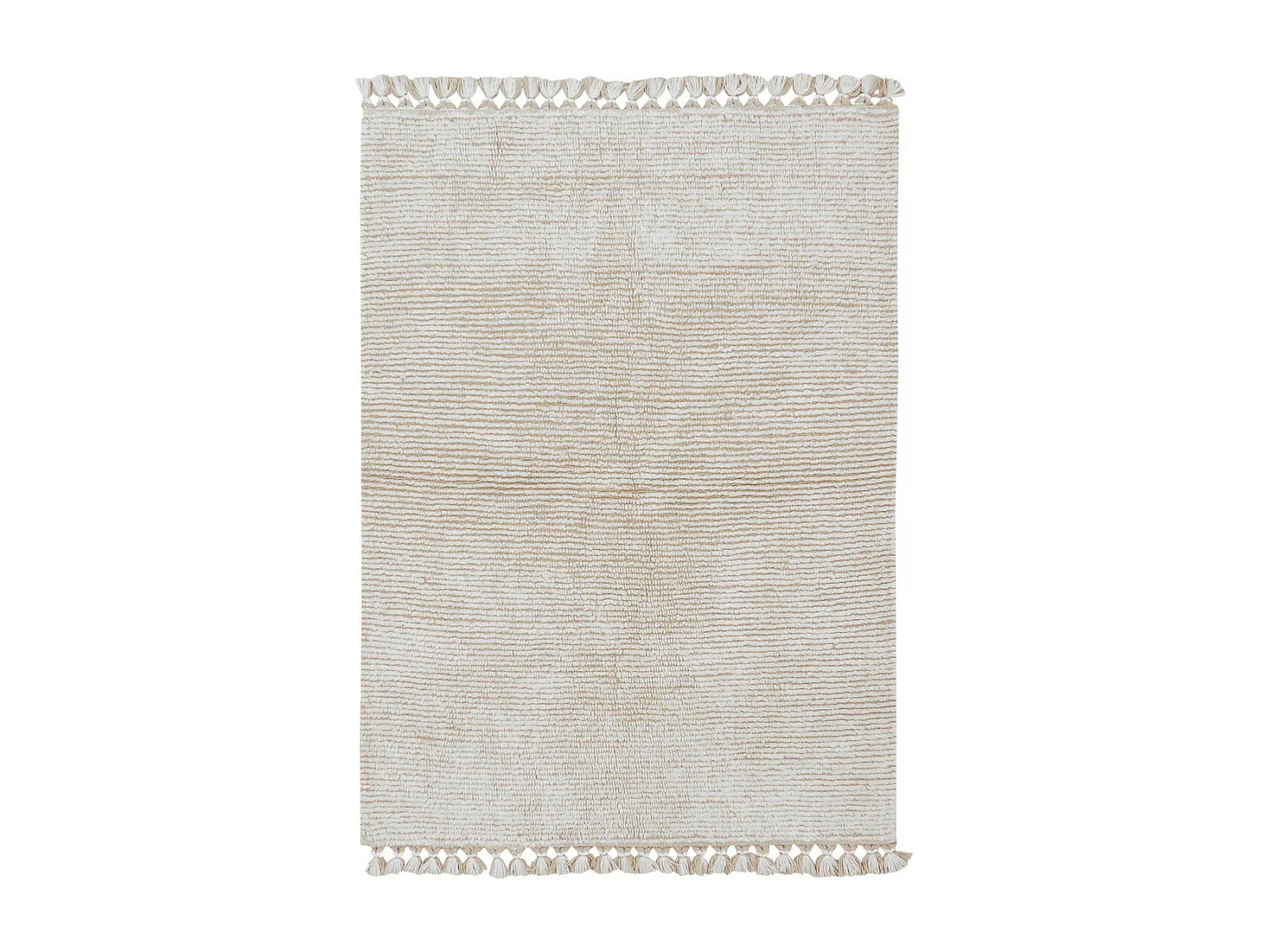 Alfombra de lana beige y blanca con borlas - 120 x 170 CM