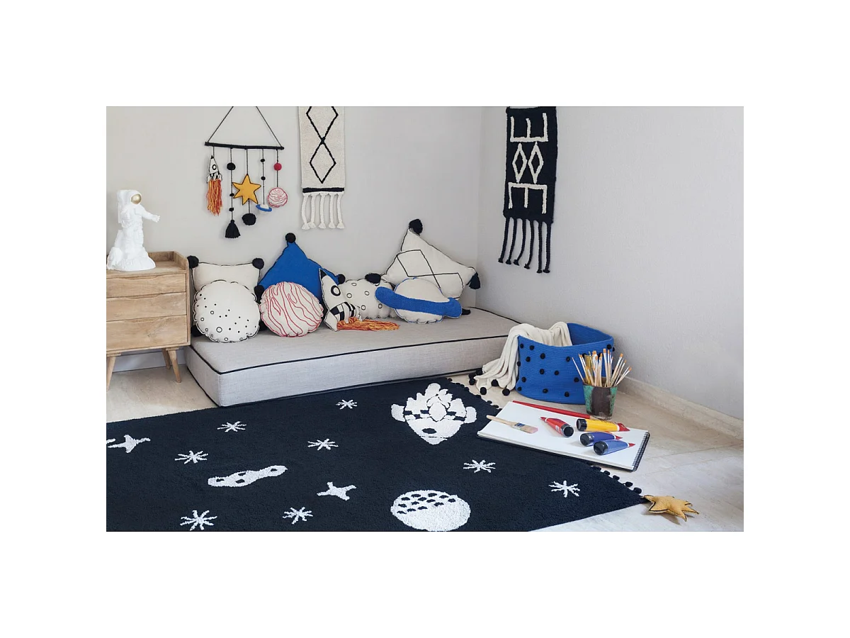 Tapis enfant lavable en machine noir et blanc Universe Lorena Canals Rectangulaire Enfant