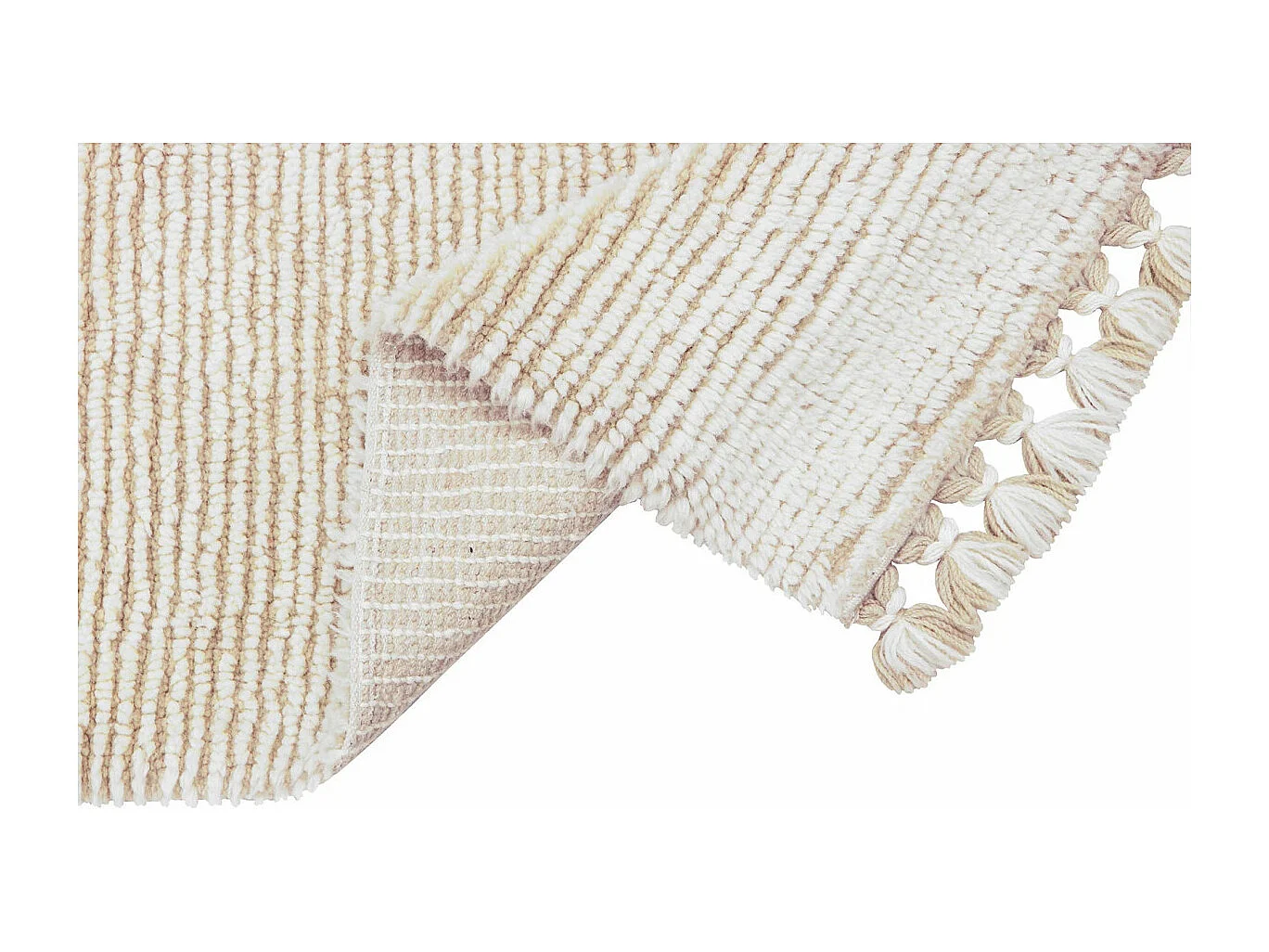 Alfombra de lana beige y blanca con borlas - 80 x 140 CM