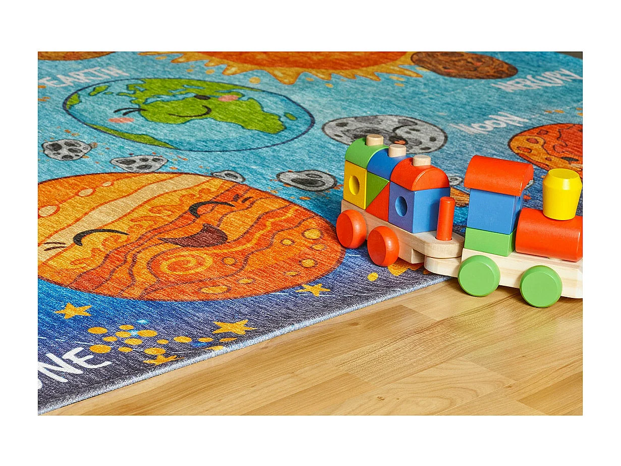 Tapis plat pour chambre d'enfant multicolore Solar Rectangulaire Enfant Mécanique Tissage