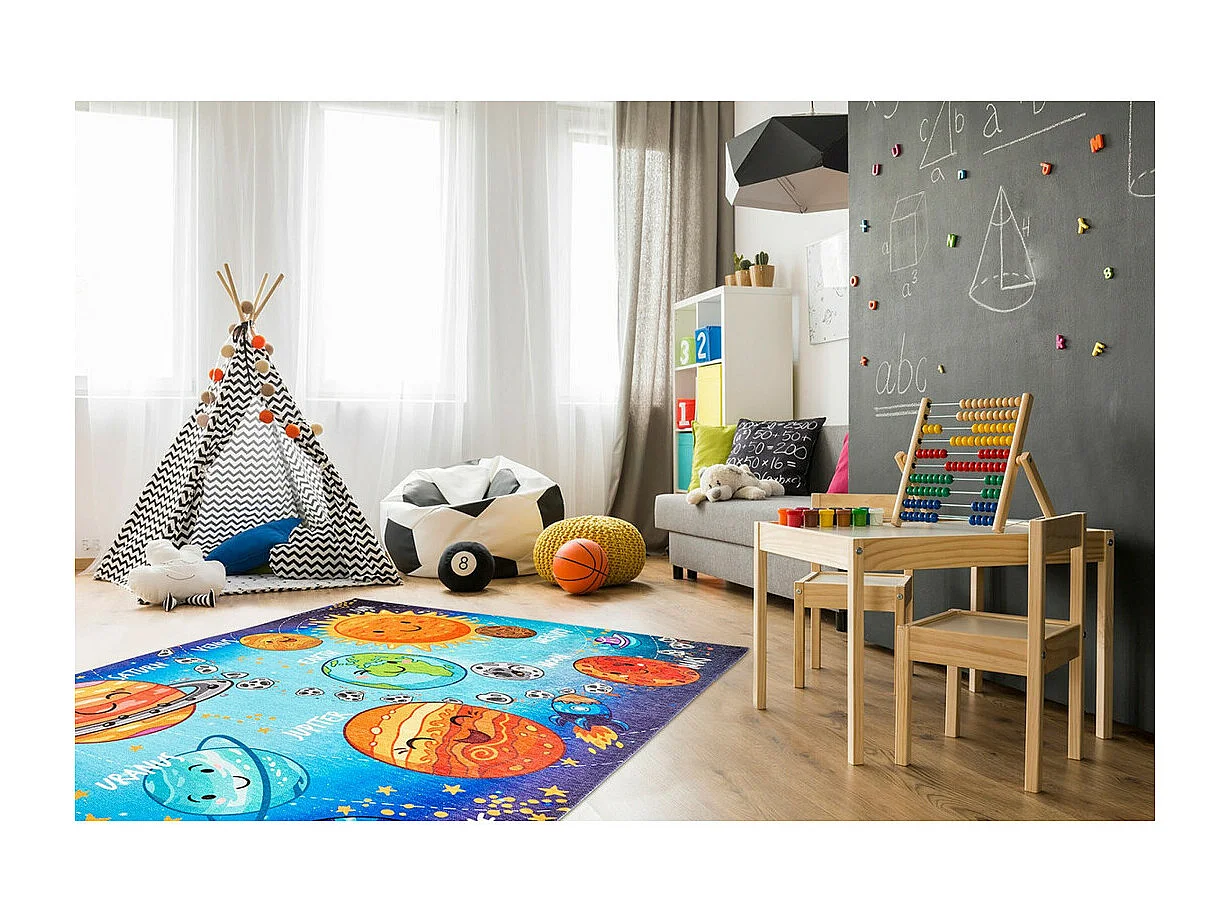 Tapis plat pour chambre d'enfant multicolore Solar Rectangulaire Enfant Mécanique Tissage
