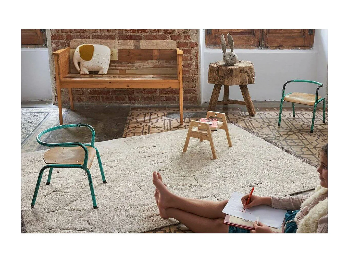 Tapis enfant recyclé lavable en machine ABC Lorena Canals Rectangulaire Enfant Fait main T